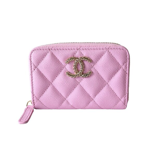 Chanel CC Quilted Zipped Coin Purse Wallet Pink - Picture 1 of 3